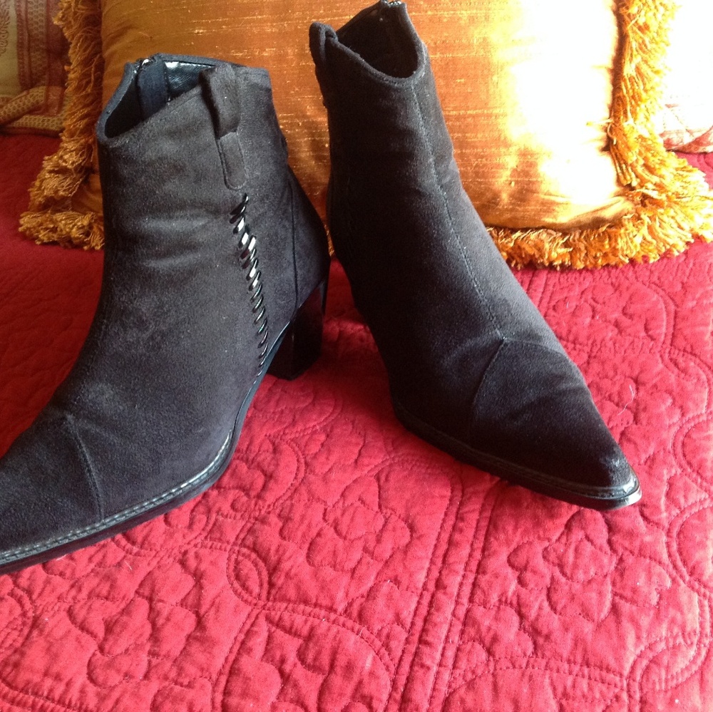 Black Pointed Toe Faux Suede Bootie